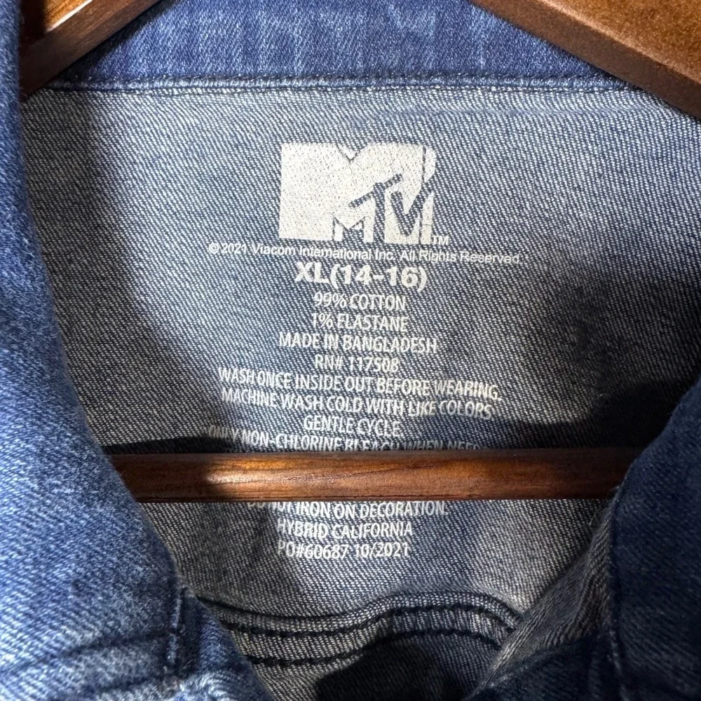 MTV Music Television Denim Jacket Kids XL 14-16 Blue‎ Embroidered Logo